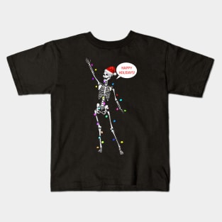 Happy holidays skeleton with garland Kids T-Shirt